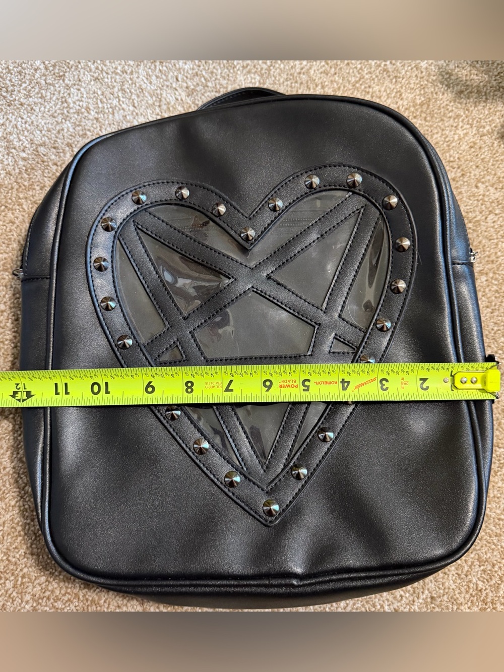 Killstar Black Faux Leather Pentagram Heart Window Studded Goth Backpack - Picture 12 of 12